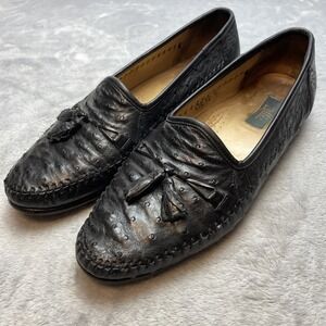 Zelli Italy Mens Genuine Ostrich Leather Loafer Size 12 Black Tasseled Hand Made